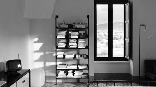法萨诺Masseria Celeste的书架和窗户的房间