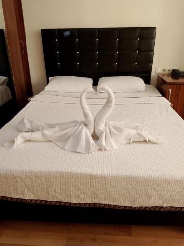 阿纳穆尔BALŞEN HOTEL的两个天鹅在床上心跳