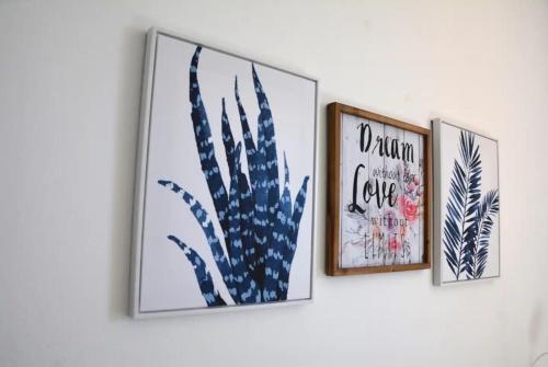 法鲁BLife Faro Beach Hostel的白色墙上的三幅植物图片