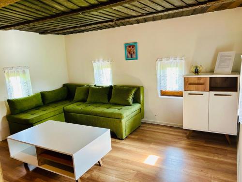 Bosansko Petrovo SeloVikend na Ozrenu的客厅配有绿色沙发和桌子