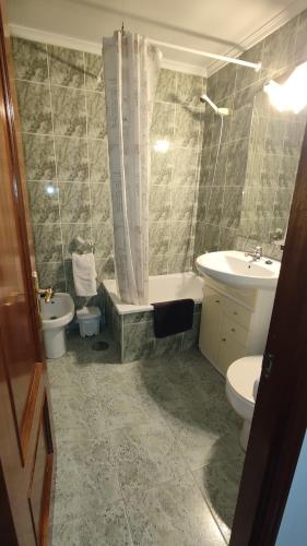 蒂内奥Pension Parrilla Casa Vicente的一间带水槽、卫生间和淋浴的浴室