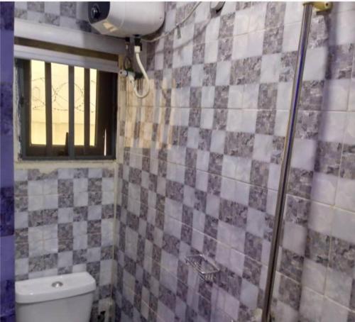 拉各斯Kings Lux Home的一间带卫生间和窗户的浴室