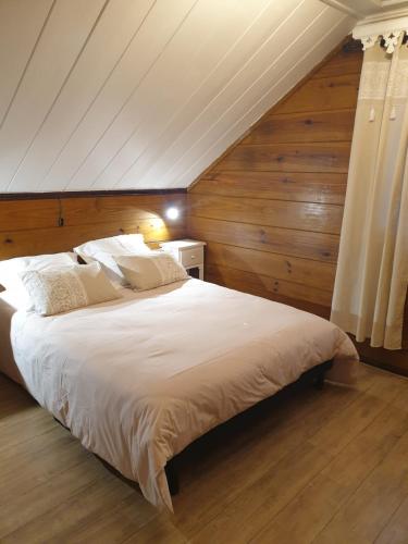 萨拉济Porte de Mafate - Grand Ilet的阁楼卧室配有一张白色大床