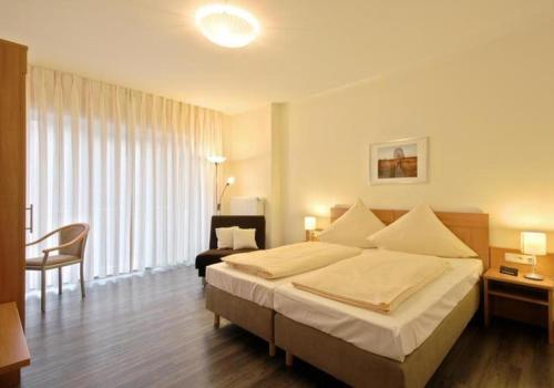 蒙绍卡尼哈勒酒店的酒店客房带一张大床和一把椅子