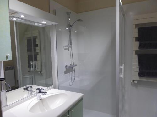 滨海圣布里阿克Le Clos du Pont Martin的白色的浴室设有水槽和淋浴。