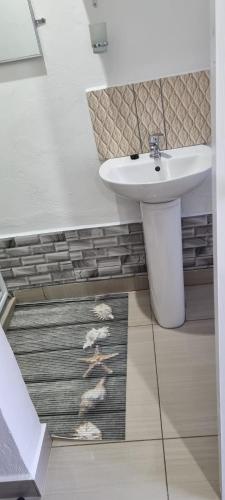 丹地Dundee Viks Guest House的浴室配有盥洗盆、卫生间和盥洗盆。