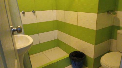 万卡约HOTEL MAJHAMI的绿色和白色的浴室设有水槽和卫生间
