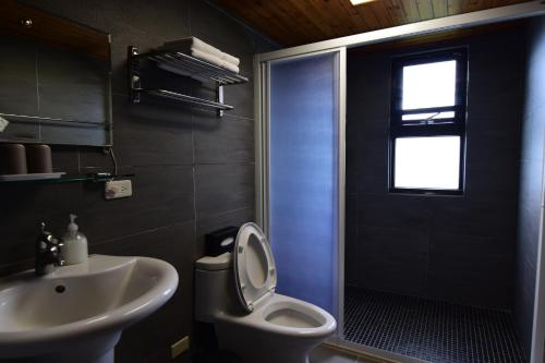 宜兰市兰天民宿的浴室配有卫生间、盥洗盆和淋浴。