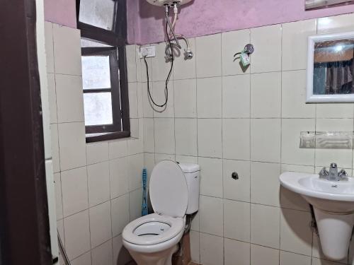 甘托克Lama Hotel的一间带卫生间和水槽的浴室