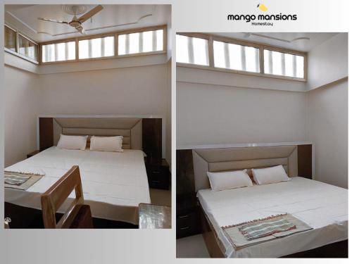 戈勒克布尔Mango Mansions Homestay Gorakhpur的带窗户的客房内的两张床