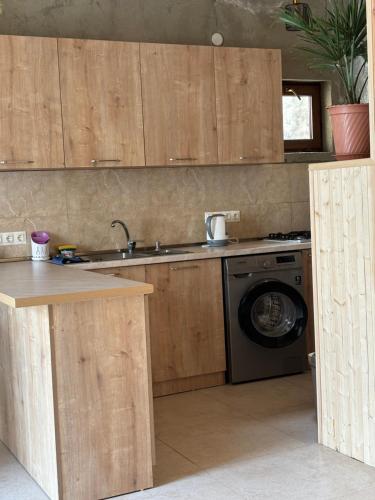 卡兹贝吉Family Hostel Nika的厨房配有水槽和洗衣机