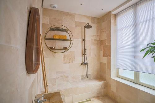 利雪Manoir des Pavements的带淋浴和盥洗盆的浴室