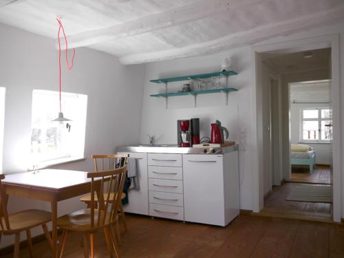 Wallenstedt布鲁特斯赫霍夫公寓的厨房配有桌子和桌椅