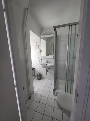 伯尔尼奈德克酒店的带淋浴、卫生间和盥洗盆的浴室