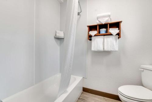 科尔特斯Suburban Studios near Mesa Verde的白色的浴室设有卫生间和淋浴。