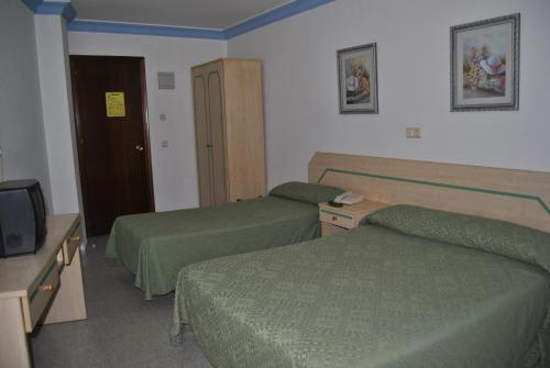 阿尔赫西拉斯布鲁门旅馆的酒店客房设有两张床和电视。