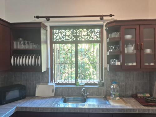 阿鲁特伽马Lucky Prince Villa的厨房设有水槽和窗户。