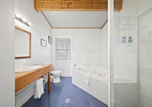 波高尔宾North Lodge Highland Cottage的带浴缸、盥洗盆和卫生间的浴室