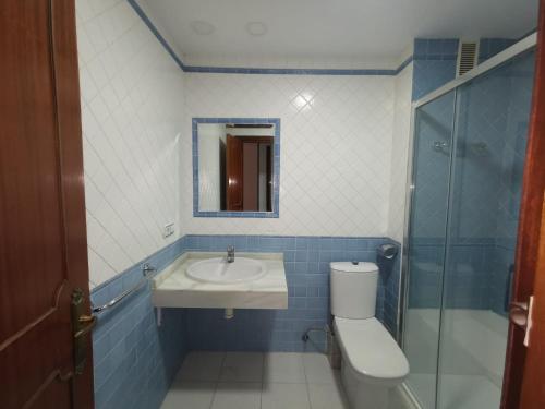 赫雷斯-德拉弗龙特拉MRZ RENTALS JEREZ的一间带水槽、卫生间和镜子的浴室