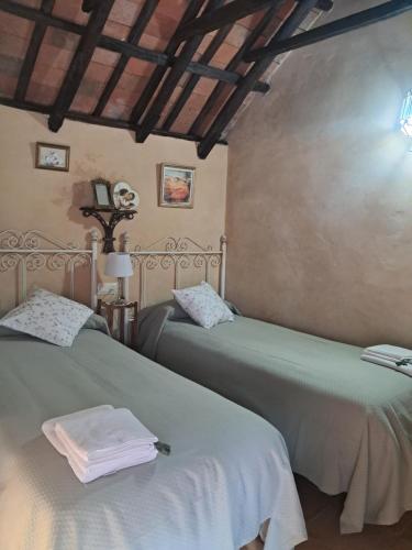 查兹拉德拉谢拉La Casita的两张睡床彼此相邻,位于一个房间里