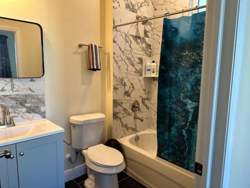 坦帕River Palace的浴室配有卫生间、盥洗盆和淋浴。