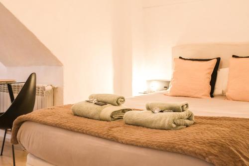 贝萨卢Casa Besalú LEstudi的一间卧室配有带毛巾的床