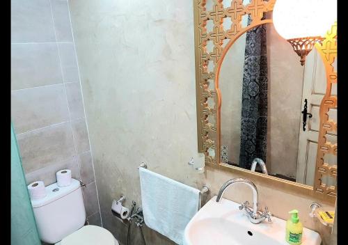 拉马萨The Arabesque House的一间带卫生间、水槽和镜子的浴室