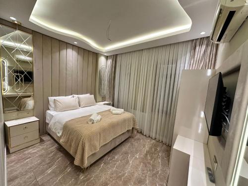 伊斯坦布尔Hotel Flash Suite的一间卧室配有一张床和一台电视