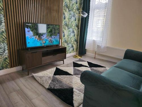 HeeleyAbbeydale Place-Spacious one bedroom flat的一间带电视和沙发的客厅