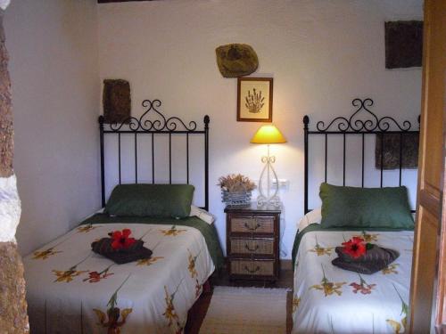 特格斯特Your Island Finca El Picacho A的一间卧室配有两张单人床和一盏灯。