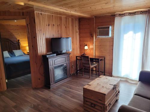萨克雷克尔萨格奈5星家庭休闲度假村的一间设有一张床和电视的房间