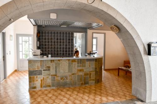 斯科拉Anamar Patmos的房屋内带拱门的厨房