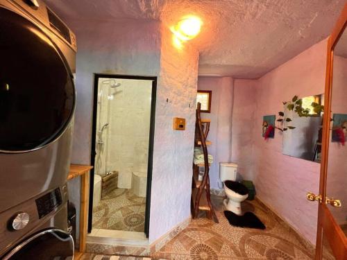 洛哈Spacious Cloud Studio Mandango Vista的带淋浴和卫生间的浴室