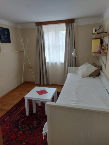 克洛斯特新堡Haus Catull的小房间设有一张床和一张桌子