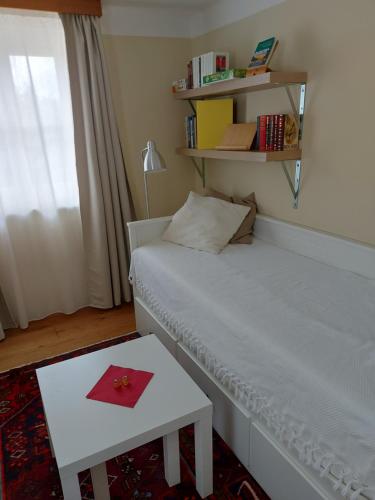 克洛斯特新堡Haus Catull的一间小卧室,配有一张床和一张桌子