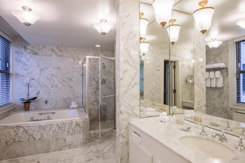 克利夫兰克利夫兰万丽酒店的带浴缸、淋浴和盥洗盆的浴室