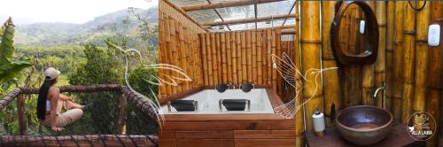 QuebradanegraEcoglamping VillaLaura的木质建筑中一间带浴缸的浴室