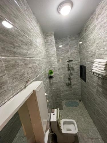 OuidahLOUKPEMI BUSINESS IL SARL的浴室配有卫生间、盥洗盆和淋浴。