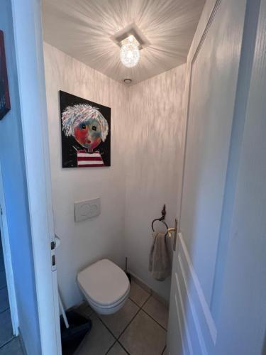 Valencin查普莱别墅 的一间带卫生间的浴室和墙上的绘画