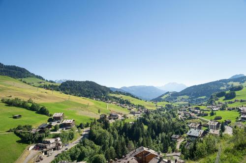 大博尔南Le Roc Des Tours的享有山脉村庄的空中景致