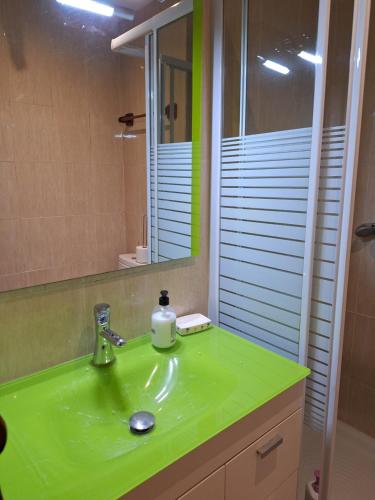 马德里apartamento noviembre的一间带绿色水槽和镜子的浴室