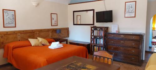DesanaOryza Casa di Ringhiera的一间卧室配有橙色的床和梳妆台