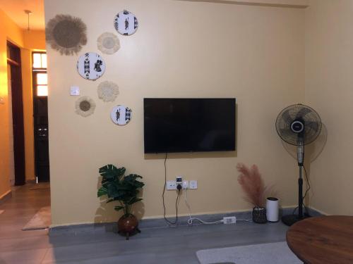 基苏木Kisumu Airview Homestay的客厅设有壁挂式平面电视。