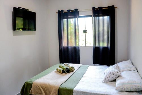 Pousada - Pesqueiro do Brasinha的一间卧室配有一张带窗户的床和一台电视