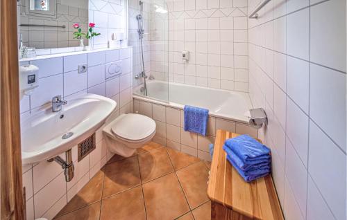 穆劳附近圣洛伦岑Beautiful Home In St,georgen Am Kreischb, With 2 Bedrooms, Wifi And Indoor Swimming Pool的浴室配有盥洗盆、卫生间和浴缸。
