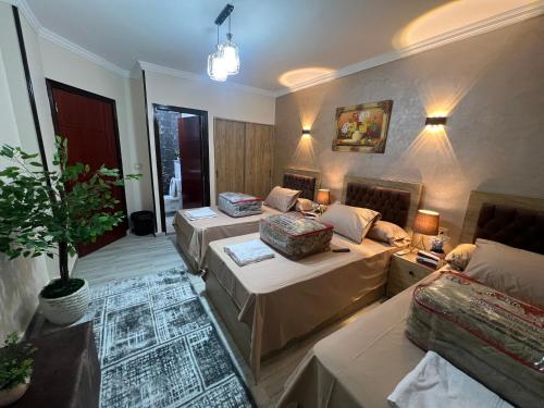 开罗Luxury apartment downtown - Cairo的一间客房配有两张床和一张沙发