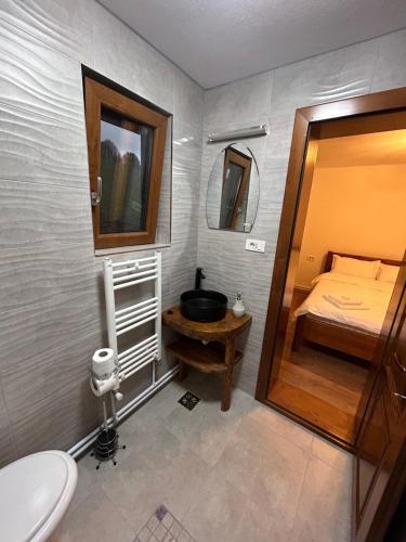 Sita BuzăuluiCABANA VALEA POPII的一间带床、水槽和卫生间的浴室