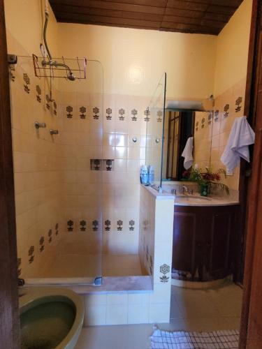 里约热内卢Rio World Connection Hostel的带淋浴、浴缸和盥洗盆的浴室