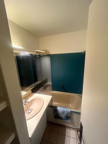 基伯龙ESCAPADE FAMILIALE A LA MER的浴室配有盥洗盆和浴缸。