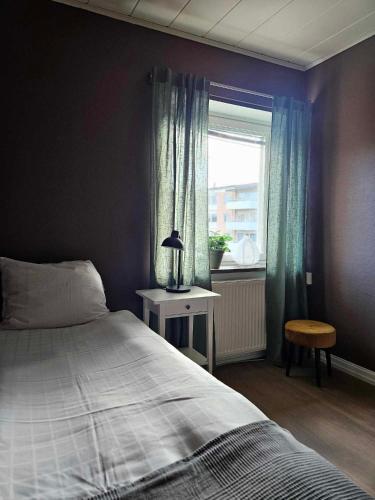 阿沃斯塔Lilla Älvbrogården i stan的一间卧室设有一张床和一个窗口